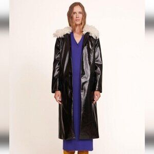 STAUD vegan leather coat w/ removal faux fur collar